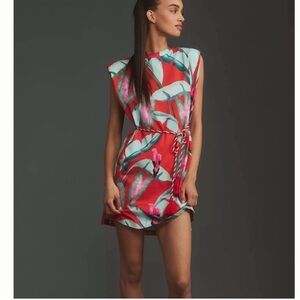 EUC Farm Rio Red Summer Foliage T shirt Mini Dress XS